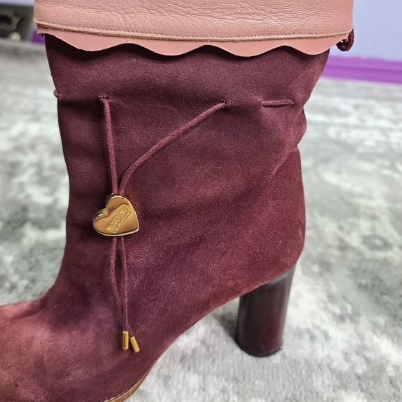 Moschino Cheap And Chic Mauve Maroon Pink Leather Suede Cylinder Heel - Picture 13 of 16